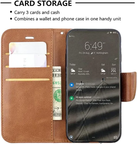 Vista 3 de Case Compatible with Celular Kalley Element 5+Plus Phone Case Flip Stand Cover PU Leather YZW Wallet Case Brown