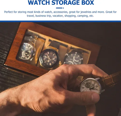 Vista 4 de Lurrose 3-slot Watch Storage Box Organizer with Jewelry Compartment, Portable Travel Sundries Container for Men and Women, Compact Display Case for