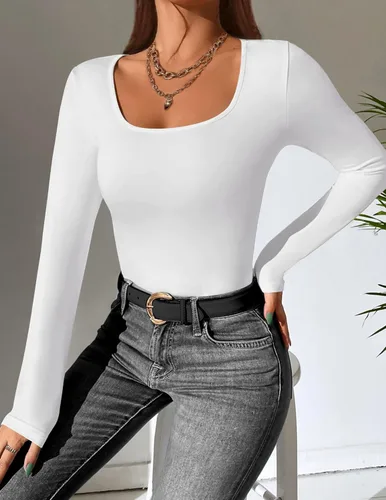 Vista 3 de Ekouaer Paquete de 2 camisetas térmicas de manga larga con cuello redondo para mujer, ajustadas, básicas, tallas XS-XXL