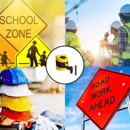 Vista 6 de Crowd Control Warehouse - Barrera de cinturón retráctil con montaje magnético en pared serie CCW WMB-220 - 15 pies, roja con cinturón de letras