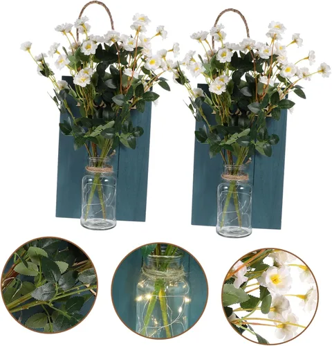 Vista 9 de DECHOUS 2 apliques de pared para pared, tarros de albañil, luces de pared rústicas, luz solar decorativa, decoración del hogar, luces de pared