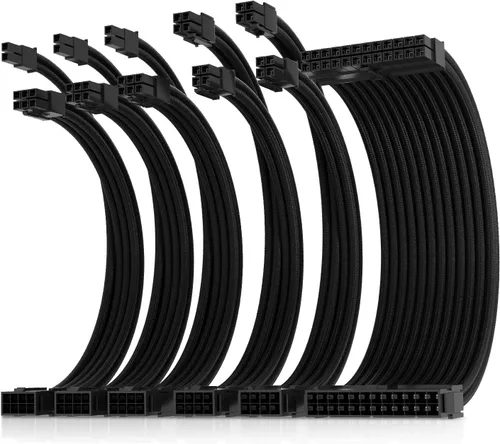 Vista 20 de Asiahorse Cable con funda de fuente de alimentación para cable de extensión de fuente de alimentación, kit de cable de extensión 1x24-PIN/2x8-PORT