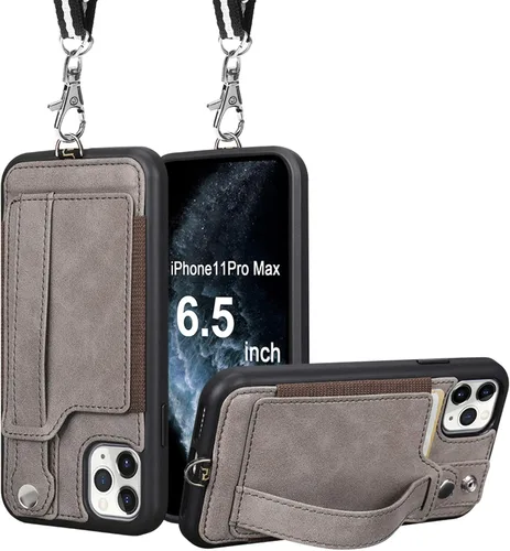 Vista 15 de TOOVREN Funda para iPhone XR con correa para tarjetero para Xr, funda protectora con soporte para cartera de cuero PU ajustable desmontable cordón
