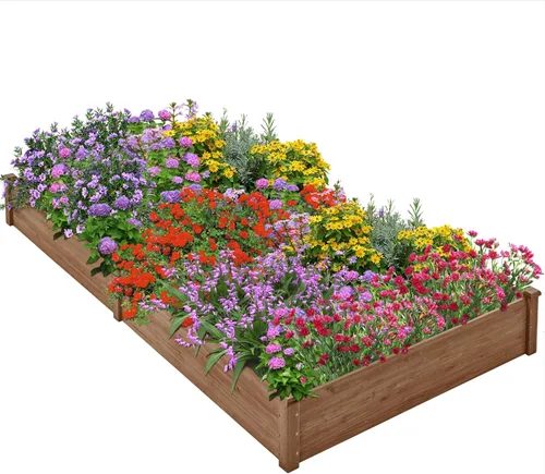 Vista 13 de Yaheetech Cama de jardín elevada de madera para horticultura de 8 x 2 pies, caja de plantación elevada divisible para flores/vegetales en patio
