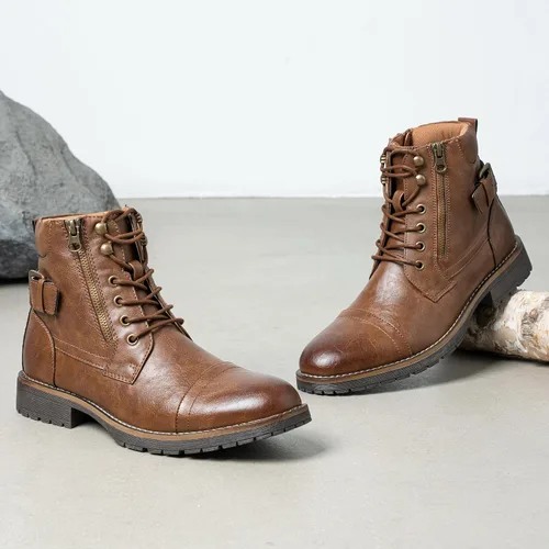 Vista 9 de Vostey Botas de hombre para hombre, botas casuales para motocicleta, combate, tobillo, botas de vestir para hombre