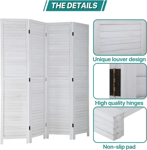 Vista 30 de Divisor de habitación plegable de 4 paneles de 69 pulgadas de alto, pantallas de privacidad portátiles de madera maciza independiente
