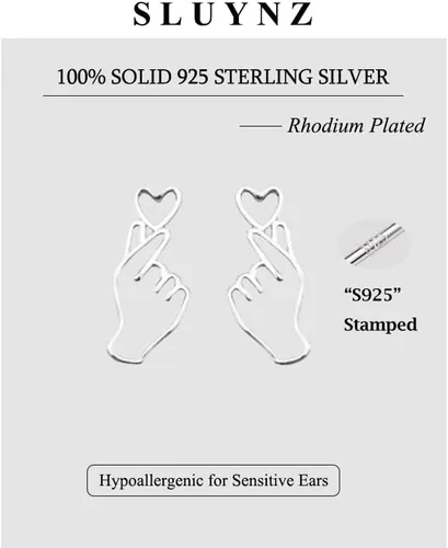 Vista 9 de SLUYNZ Aretes de plata de ley 925 con forma de corazón para mujeres adolescentes y niñas aretes únicos de corazón de dulce amor Metal no conocido