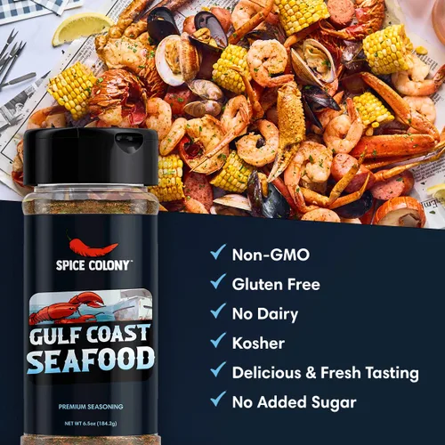 Vista 5 de Spice Colony Gulf Coast - Condimento de mariscos auténtico para cangrejo, langosta, cangrejo y cangrejo, sin MSG, Kosher - 6.5 onzas