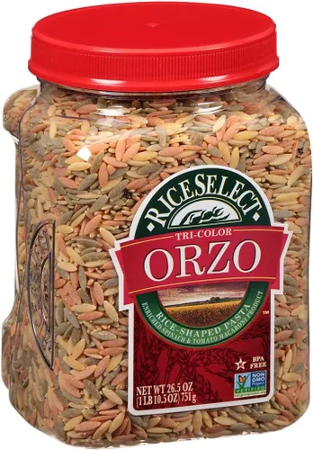 Vista 2 de RiceSelect Tri-Color Orzo Pasta, sin OMG, 26.5 oz (paquete de 4 frascos)