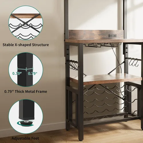 Vista 5 de YITAHOME Soporte de cocina para microondas con estante para vino, estante para vino, estantes de almacenamiento pequeños para botellas de licor