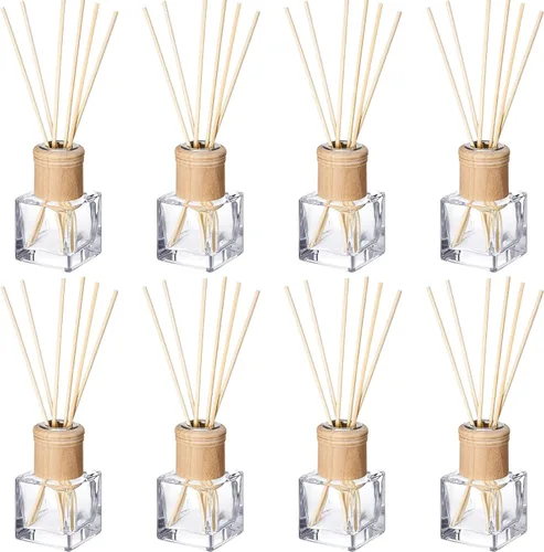 Vista 10 de Roshtia Juego de 2 Botellas Difusoras de Varillas Vacías y Rellenables, Botellas Difusoras de Fragancia de Vidrio con Tapas de Madera, Varillas