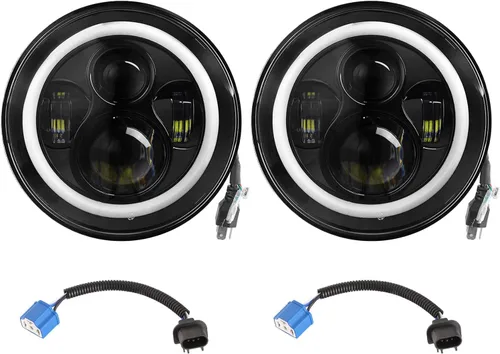 Moclever Faros LED de 7 pulgadas con halo, 2 faros delanteros LED redondos de 6000 lm para Jeep Wrangler TJ JK CJ, Angel Eyes DRL y señal de giro
