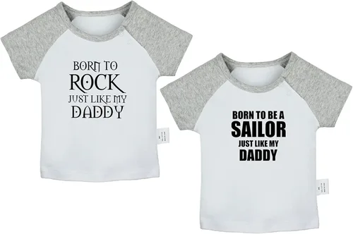 Pack of 2, Born to Rock & to Be A Sailor Just Like My Daddy Tshirt, Newborn Infant Baby T-Shirts, Toddler Graphic Tee Tops