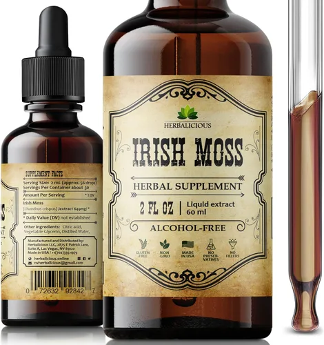 Gotas orgánicas crudas de musgo marino irlandés irlandés, extracto natural de musgo marino irlandés para apoyo a la tiroides, digestión y energía,