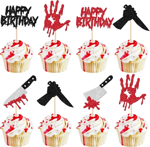 Vista 10 de 24 piezas de decoración de cupcakes de Halloween para despedida de soltero con purpurina, araña, bruja, murciélago, Halloween, cupcakes