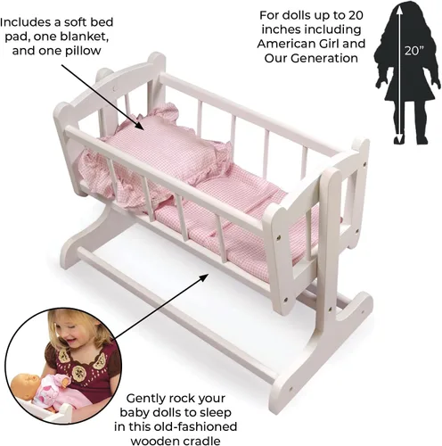 Vista 4 de Badger Basket Cama de Muñeca Heredera con Manta Para Muñecas de 18-20 Pulgadas Diseño Clásico para Juego Imaginativo