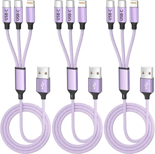 Vista 11 de Cable de Carga 4 en 1 de Carga Rápida de 65W, Cable USB C 4 en 1 Cable de Carga Múltiple USB con Chip E-Mark, Cable Cargador Múltiple para iPhone