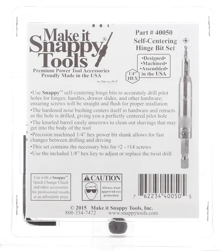 Vista 4 de Snappy Tools - Juego de brocas de bisagra autocentrante de 5 piezas, con resorte. Fabricado con orgullo en los Estados Unidos.