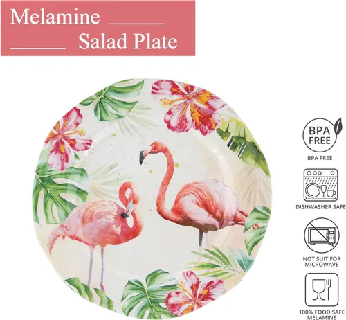 Vista 2 de UP ware Flamingo - Juego de platos de ensalada de melamina con forma de flor para risotto, pasta y ensalada, sin BPA, aptos para lavavajillas, rosa
