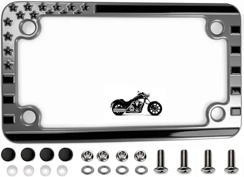 Vista 9 de MULL Marco de matrícula de aluminio para motocicleta con bandera estadounidense en relieve 3D, color negro (paquete de 1)