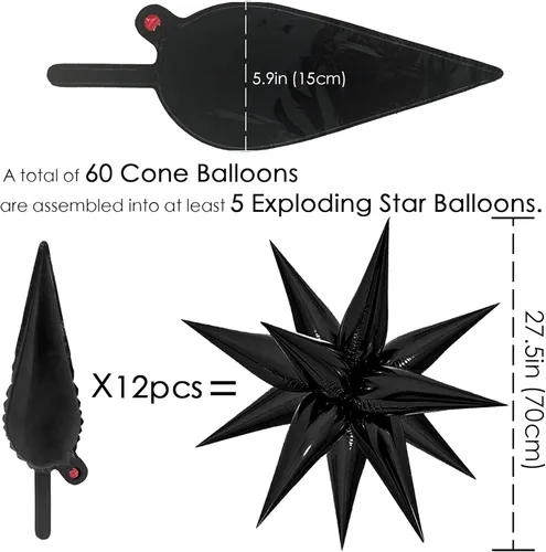 Vista 2 de ZAKVOOR 60 unidades de globos de estrella de 12 picos de papel de aluminio, globos de explosión para decoración de fiesta de Halloween, graduación