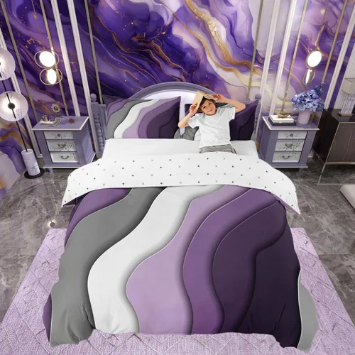 Vista 55 de Funda de edredón cuadrada azul, juego de ropa de cama de cuadrícula gris y blanca, funda de edredón moderna para decoración de habitación de niños