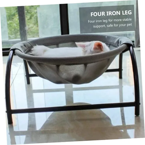 Vista 6 de Cat Hammock Bed for Pets Breathable Elevated Nest Sturdy Frame Removable Washable Design for Use for Cats Dogs Grey