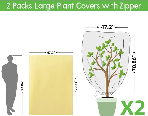 Vista 2 de Bonviee Paquete de 2 cubiertas para plantas con protección contra la congelación de 47.24 x 70.86 pulgadas, reutilizables, para invierno, con cordón