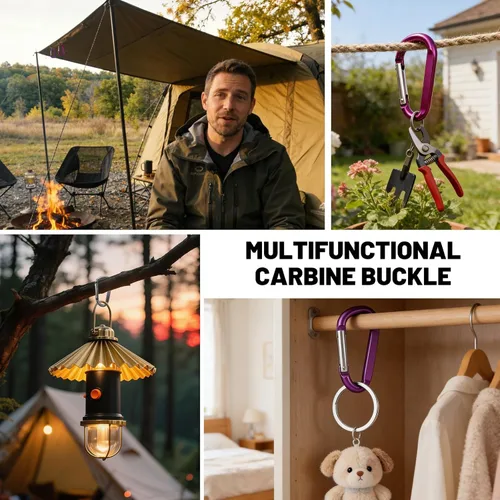 Vista 4 de 12 clips de mosquetón para llavero, clip de aluminio de 3 pulgadas, hebilla de gancho de mosquetón sin bloqueo en forma de anillo D, herramienta