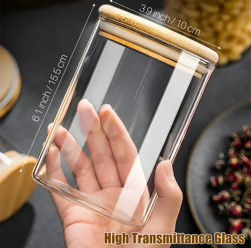 Vista 2 de Tarros de almacenamiento de alimentos de vidrio de 33+17 oz con tapas herméticas, tarro de vidrio transparente con tapa de bambú, recipiente