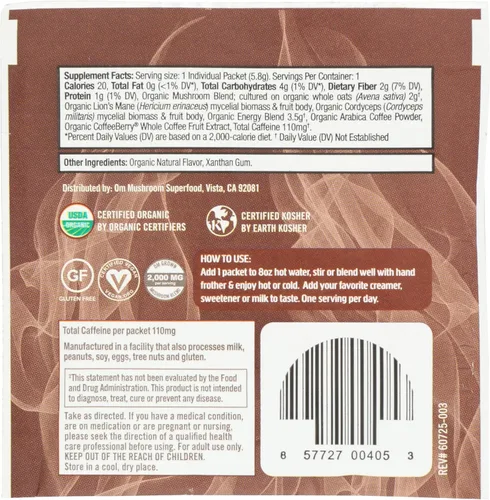 Vista 2 de Om Mushroom Superfood Mezcla de bebida orgánica de mezcla de café de hongos, 0.21 onzas