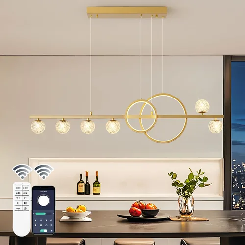Vista 20 de ORANOOR - Lámparas de araña modernas doradas y negras para comedor, lámpara de araña LED regulable con forma de globo para isla de cocina, lámpara