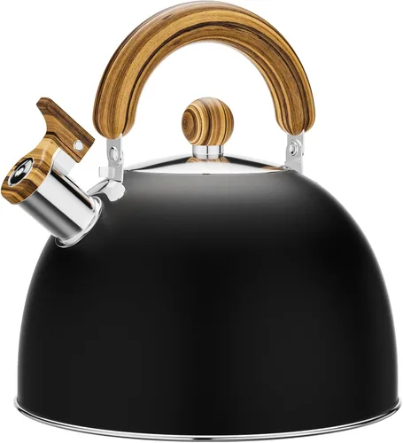 Vista 14 de Tetera silbante de 2.6 cuartos de galón para estufa, acero inoxidable de grado alimenticio con mango de madera fría, compatible con inducción