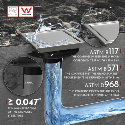 Vista 5 de WEBANG - Drenaje de ducha cuadrado de 6 pulgadas cepillado con brida reversible de 2 en 1, cubierta extraíble con inserto de azulejos, rejilla