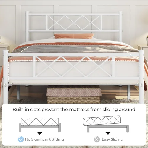 Vista 7 de Yaheetech Marco de cama de plataforma metálica tamaño twin con cabecero y pie de cama simples, base de colchón para almacenamiento debajo