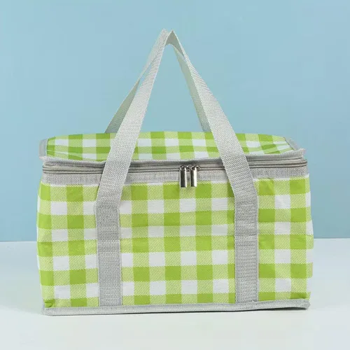 Vista 5 de Bolsa de picnic aislada reutilizable, bolsa de playa con cremallera superior, bolsa aislada para calor o frío, cesta de picnic plegable, picnic