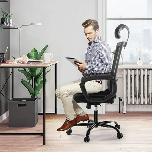 OLIXIS Silla ergonómica de oficina con respaldo alto, malla transpirable con reposacabezas ajustable y soporte lumbar, reposabrazos acolchado