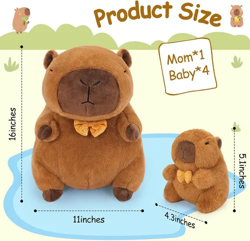 Vista 2 de Achwishap Capybara - 5 peluches de Capybara con 4 peluches de Capybaras para bebés, lindos peluches para abrazar, para niños y niñas, cumpleaños