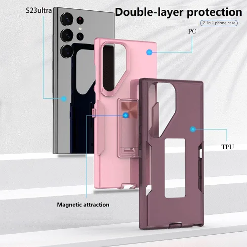 Vista 7 de Funda diseñada para Samsung Galaxy S23 Ultra con soporte, protección contra caídas funciona con soporte magnético para automóvil, a prueba de polvo