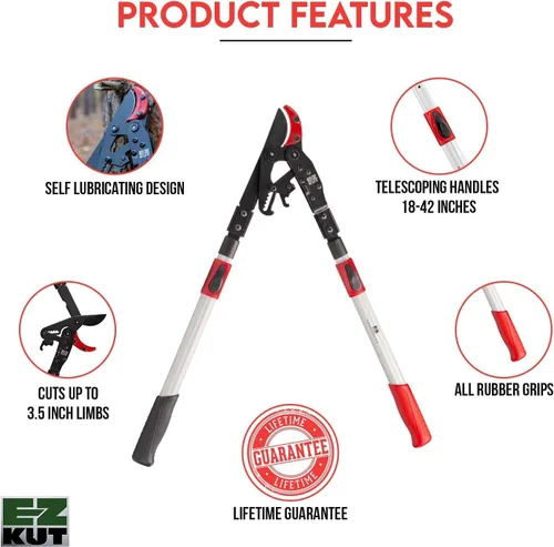 Vista 2 de EZ Kut Kit combinado de poda de árboles, incluye cortador de trinquete extensible de 42 pulgadas + funda de Sling Pak + hoja de repuesto adicional