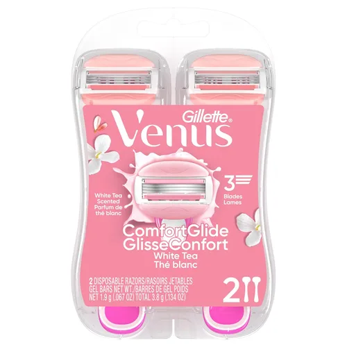 Vista 6 de Gillette Venus ComfortGlide - Maquinillas de afeitar desechables para mujer, 2 unidades, con barras de humedad perfumadas de té blanco para un