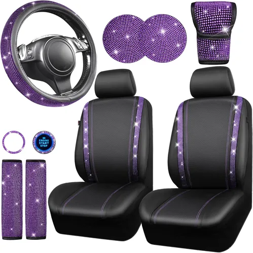 Vista 25 de CAR PASS Juego de fundas de asiento de coche con diamantes brillantes de 11 piezas, accesorios de coche con diamantes brillantes para mujer, funda