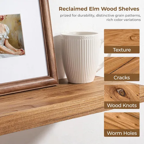 Vista 7 de Axeman Estantes flotantes de madera de olmo rústico para pared, estante de pared de 48 x 8 pulgadas de profundidad con soporte invisible, estantes