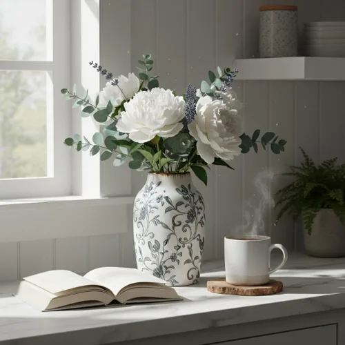 Vista 101 de SIDUCAL Florero decorativo de cerámica Florero rústico de 7.48 pulgadas para decoración del hogar, mesa, sala de estar, baño, escritorio de café