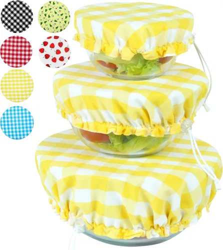 Vista 26 de Fundas grandes de tela de algodón reutilizables hechas a mano para tazones – Dos capas de tela (solo juego extra grande de 3, aguacate)