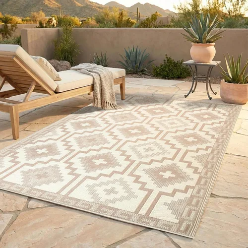 Vista 17 de Fab Habitat - Alfombra de exteriores, impermeable, resistente a la decoloración, sin arrugas, plástico reciclado de primera calidad, estilo kilim