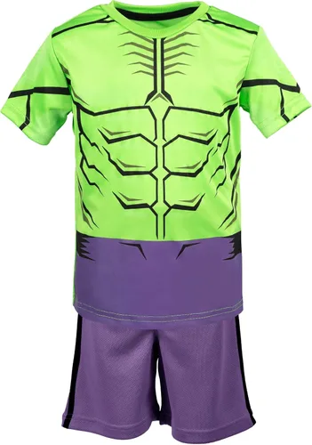 Vista 5 de Marvel Vengadores Pantera Negra Spiderman Hulk - Juego de camisa deportiva y shorts para niño
