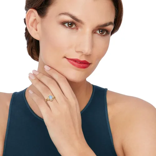 Vista 2 de Ross-Simons Anillo de ópalo etíope y diamantes en oro amarillo de 14 quilates