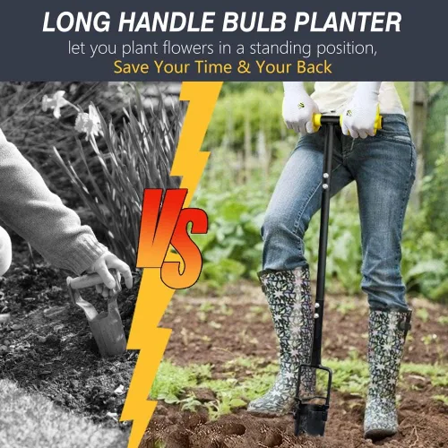 Vista 5 de Colwelt Herramienta de maceta de bulbos, mango largo, base dentada, trasplantadora de bulbos de jardinería con agarre suave, resistente de mango