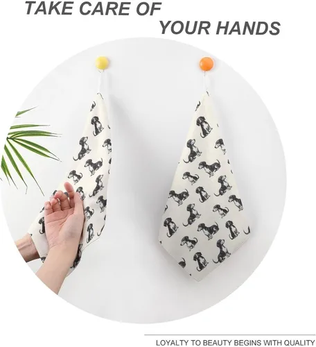 Vista 4 de Decorative Hand Towels for Bathroom - Retro Sausage Dog Print Soft Absorbent Small Bath Hand Towels for Kitchen, Farmhouse, Spa, Hotel, Guest Tea